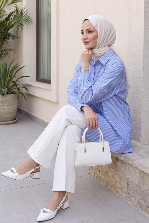Serpme Stone Detailed Striped Shirt - Blue