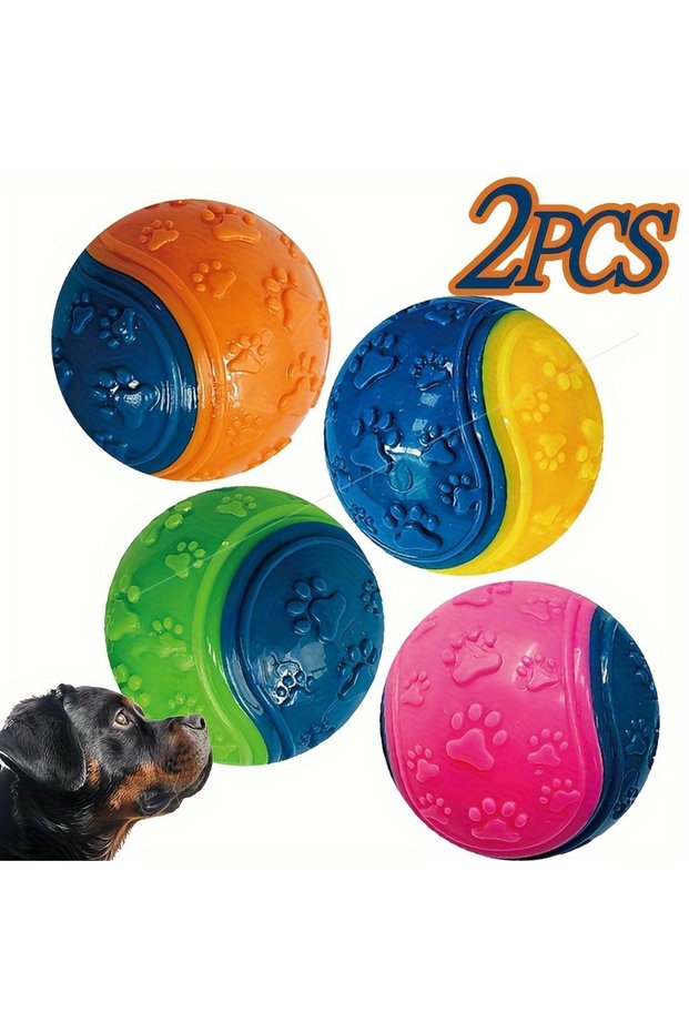 2pc random Color 2-Pack Striped Squeaky Dog Balls,Durable TPR Chew Toys for Dental Health & Training