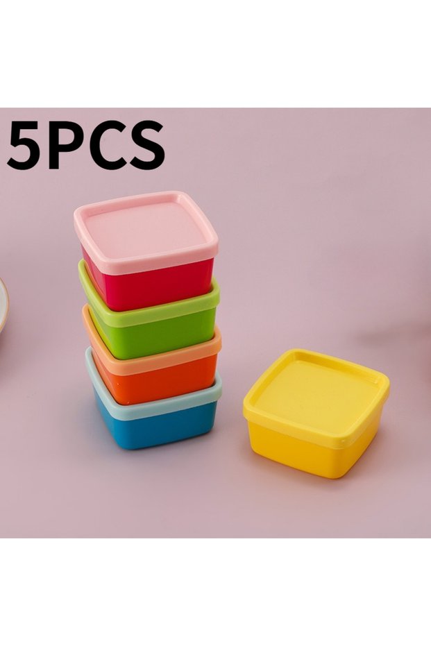 5PCS Square 5PCS Mini Lunch Box Condiment Storage Box With Lids Reusable Salad Dressing Jam Containe