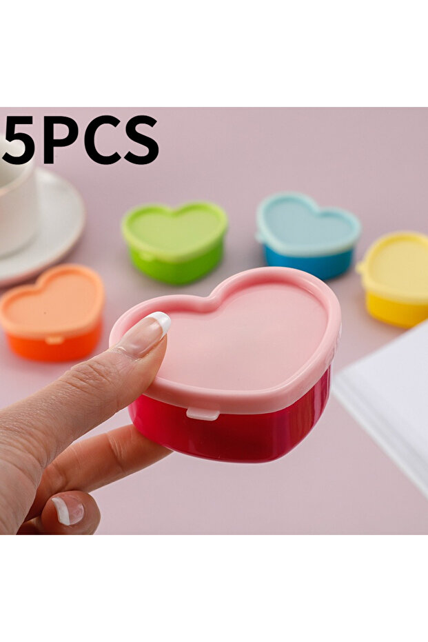 5PCS Heart 5PCS Mini Lunch Box Condiment Storage Box With Lids Reusable Salad Dressing Jam Container
