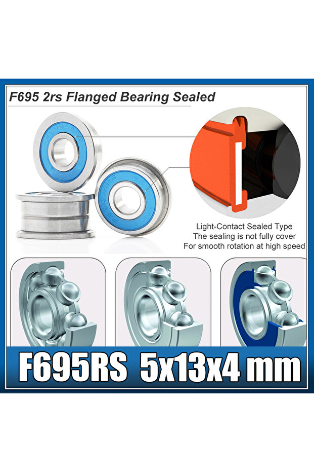 F695 2rs Flanged Bearing 5x13x4 mm, Blue Sealed Precision A9 3D Printer F695rs Bearings for VORON Be