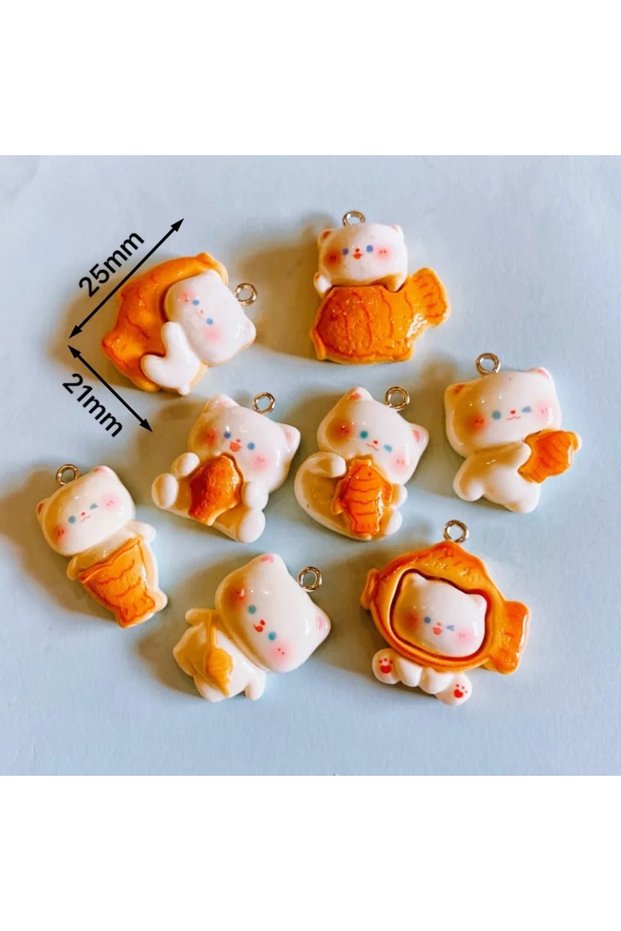 10pcs mix 10pcs Kawaii Taiyaki Fish Cat Resin Charms For Jewelry Making Necklace Keychain Earrings P