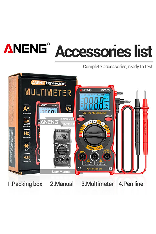 ANENG SZ309 Red ANENG SZ309 Digital Multimeter 1999 Count Smart Professional High Precision AC/DC Vo