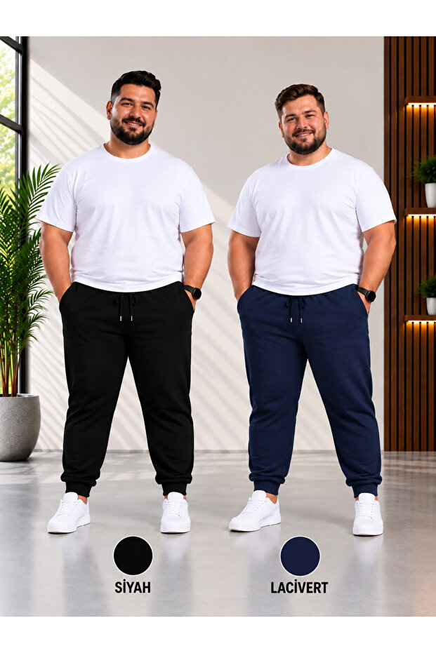 2 Li Men's Black Navy Blue Fit Pocketed Comfortable Jogger Sweatpants