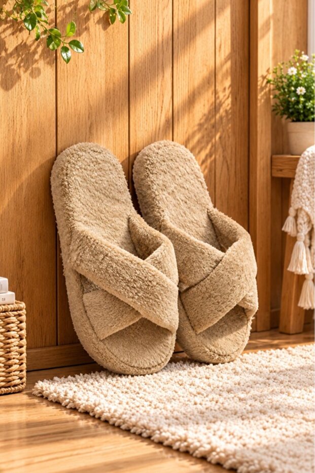 Modafrato Smt-02 Cross Women's Indoor Slippers Winter Wool Slippers