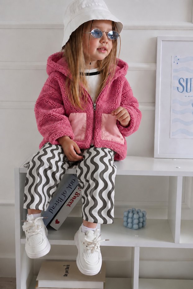 My Little One's Cicileri Pocket Detailed Hooded Unisex Children's Welsoft Cardigan - Fuchsia
