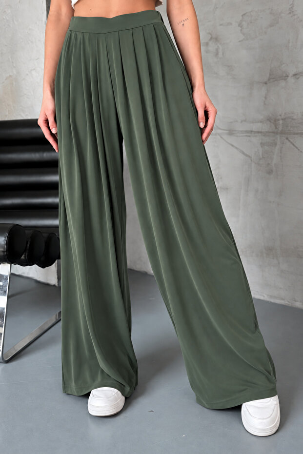 Women's Modal Pleated Wide Leg Casual Pants 2012 Khaki - Premium Series
