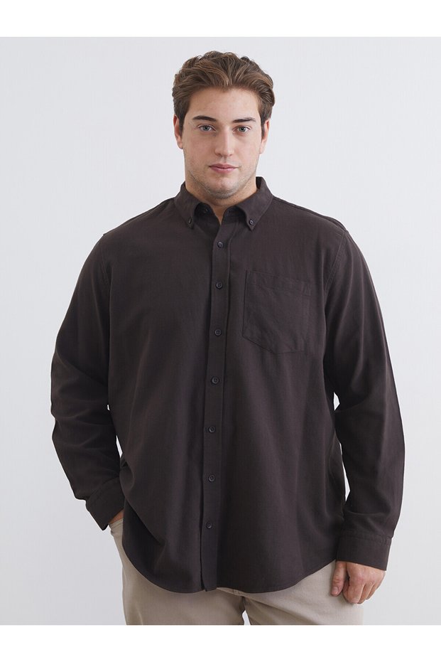 Brown Large Size Regular Fit Long Sleeve Men's Lumberjack Shirt