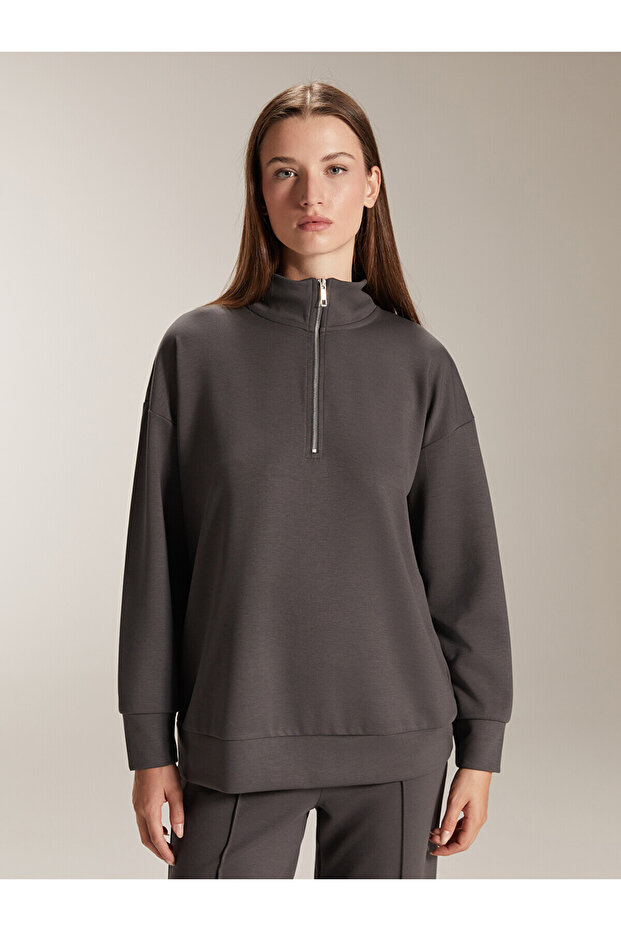 Alita City Lcw Comfort Anthracite Interlock Plain Sweatshirt with a Difference