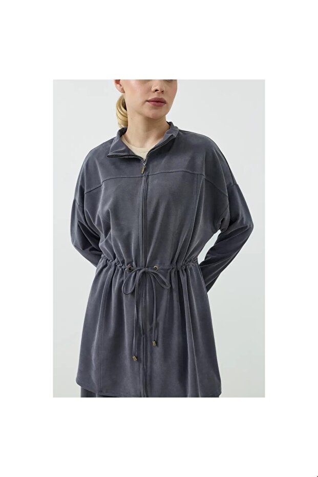 Zippered Modal Sweatshirt Set Anthracite