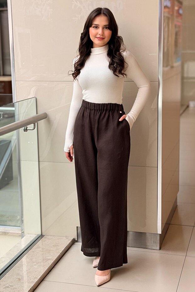 Missdalida Elastic Waist Wide Leg Linen Trousers