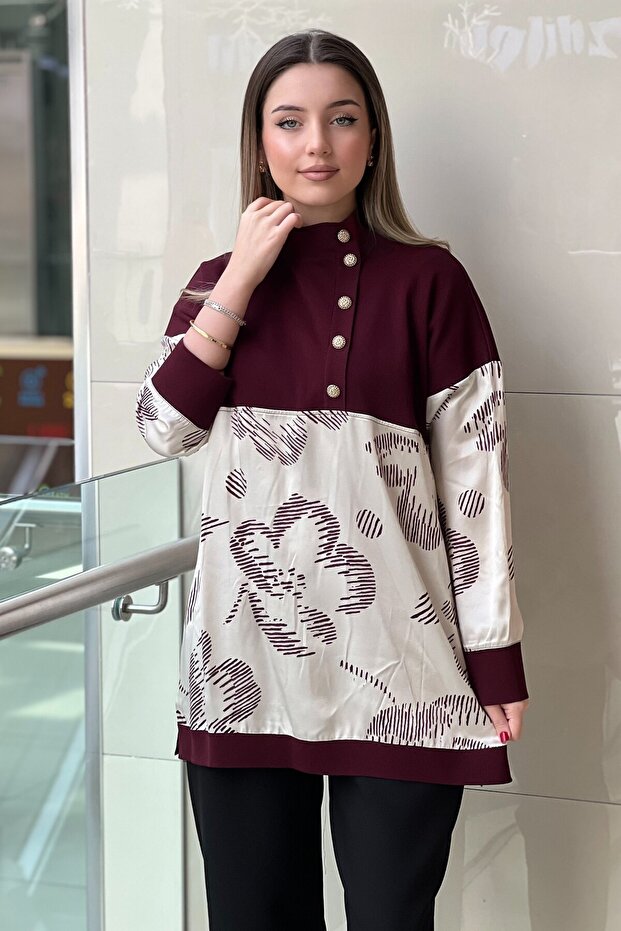 Knitwear Satin Combinli Patterned Tunic