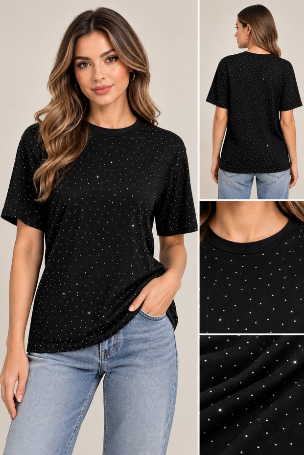 Women's Stoned Black Short Sleeve T-Shirt