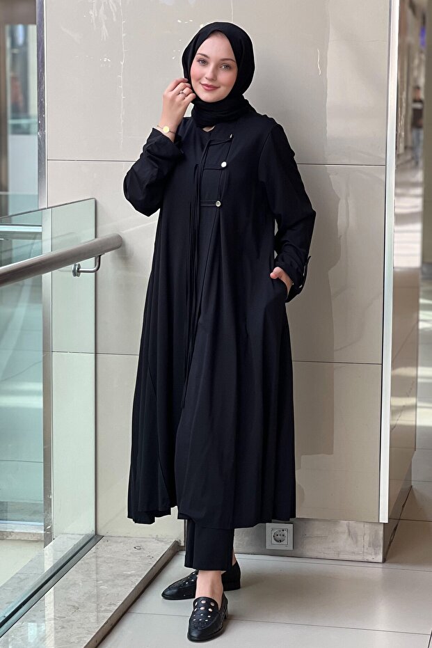 Buttoned Closed Fringed Long Shirt Pants Set