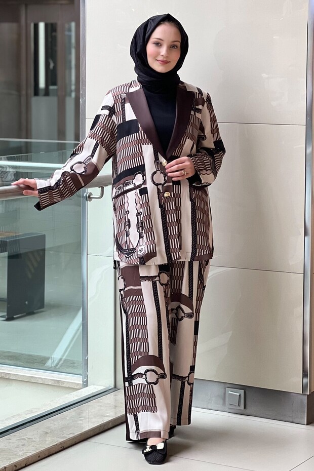 Patterned Satin Jacket Panoloton Set