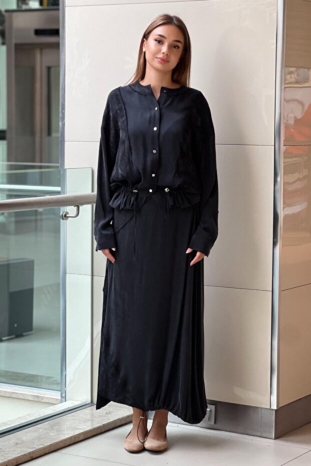 Ethnic Patterned Buttoned Ribbed Tunic Skirt Set