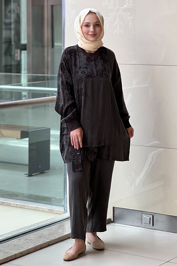Ethnic Patterned Asymmetrical Tunic Pant Set