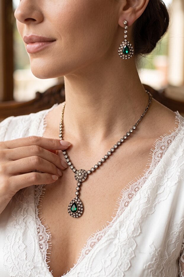 Zircon Stone Waterway Chain Water Drop Figured Choker Necklace and Earring Set