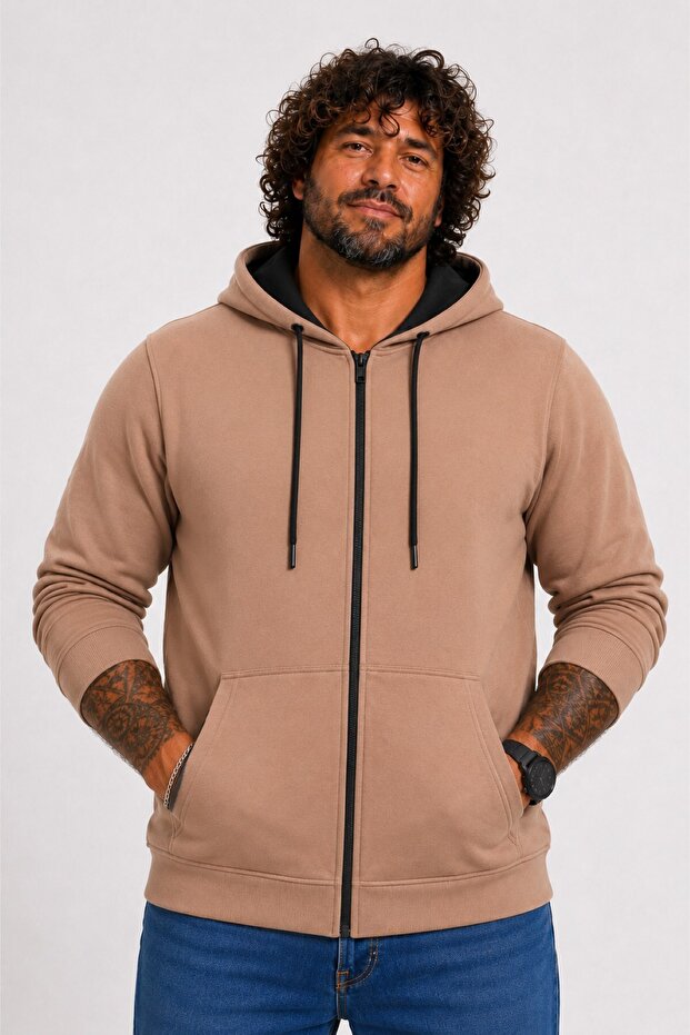 Large Size Unisex Hooded 3Ip Sweat 11701 S.Brown