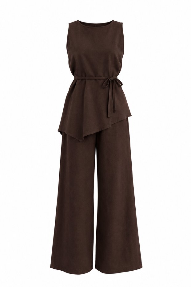 Asymmetrical Blouse Pants Cotton Set
