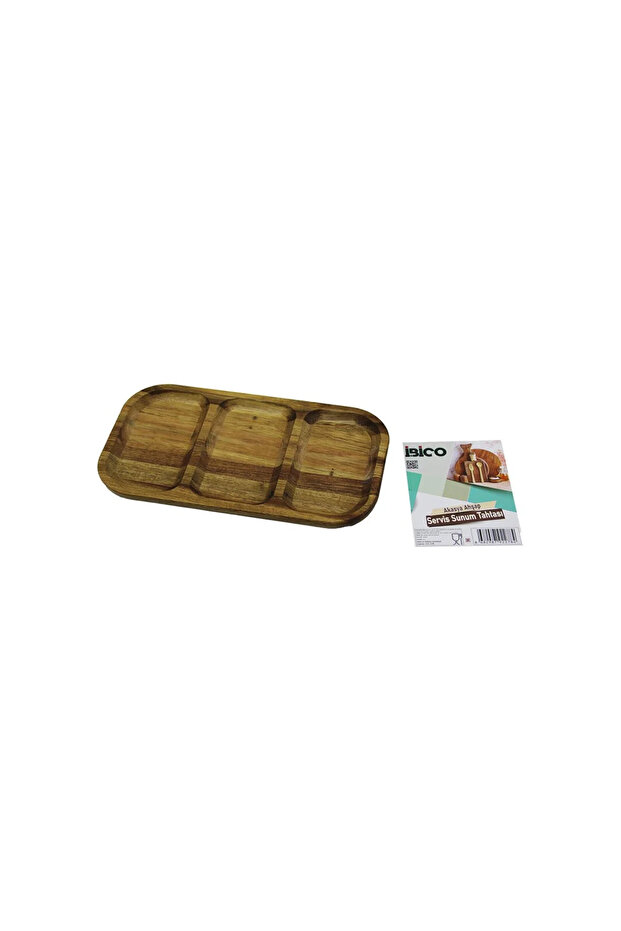 Acacia Rectangular 3-Compartment=2+1 Wooden Serving Presentation Tray - Board 25 X 14 X 1.4cm