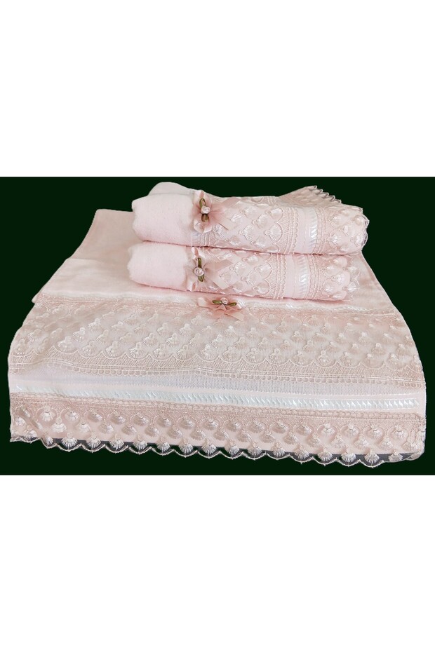 50X90 4-Pack 100% Cotton Velvet Lace Laced Bow Dowry Box Hand and Face Towels