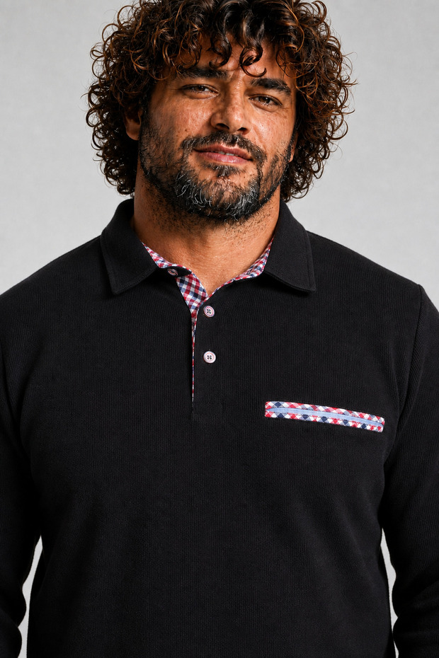 Men's Large Size Polo Collar Sweat Flota Pocket 24407 Black