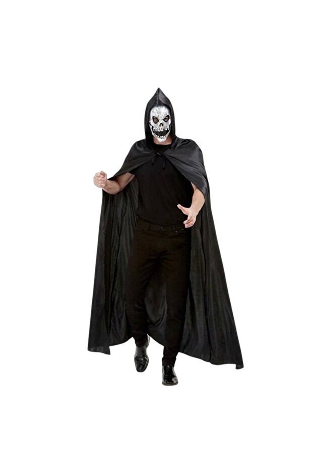 Grim Reaper's Cloak , Hooded, Black Satin, 140 cm