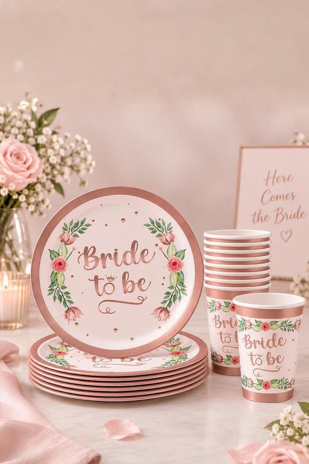 8 Pieces Bride to Be Themed Plate and Cup Set