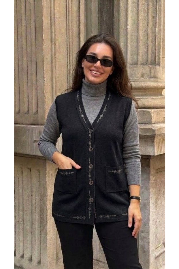 Banti Baklava Patterned Classic Knit Buttoned Vest