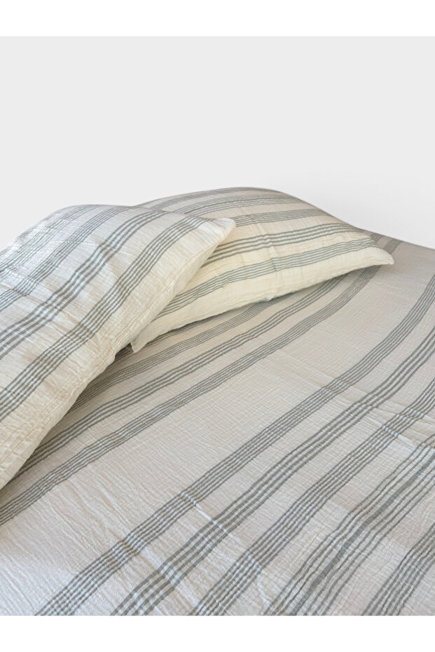 2 Layer Muslin Sheet and Pillowcase Set - 100% Cotton, Authentic Ecru Green with Bag 240X265 cm