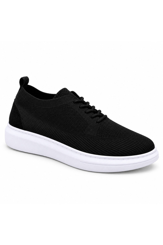Kb-M101 Black Men's Shoes - Breathable Flexible Knit Upper with White Sole, Lace-Up Ultra Light Casual Sneaker