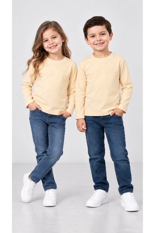 100% Cotton Unisex Children's Crew Neck Long Sleeve Basic T-Shirt 2-10 Years