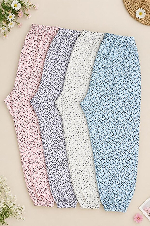 4-piece women's patterned long elasticated flannel thick pajama bottoms for winter