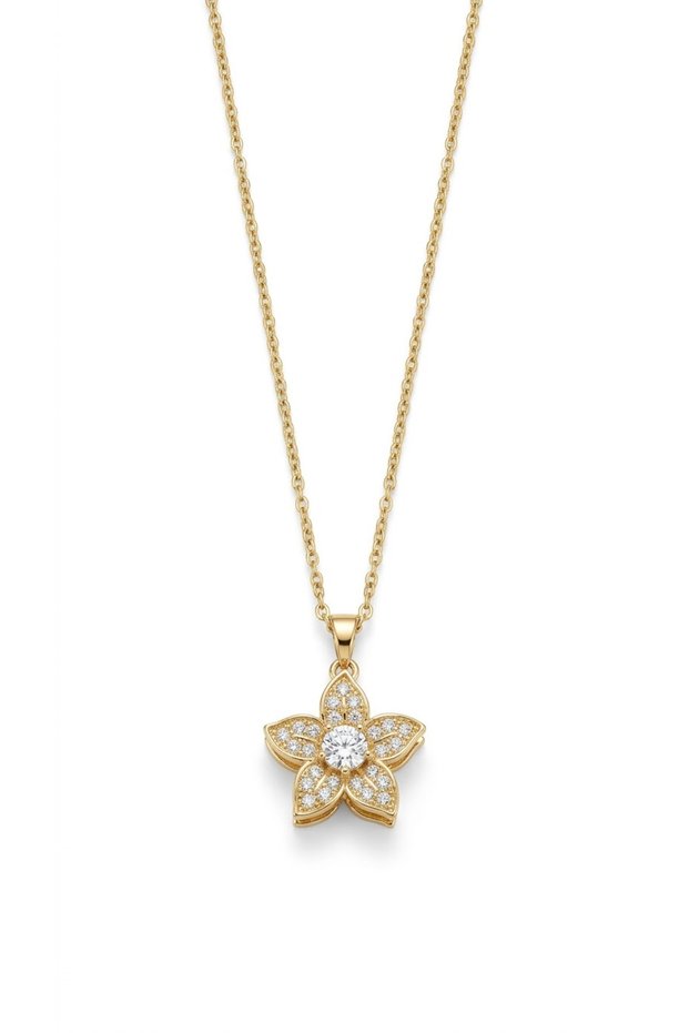 Zircon Stonegold Flower Detailed Movable Steel Necklace I Special Boxed