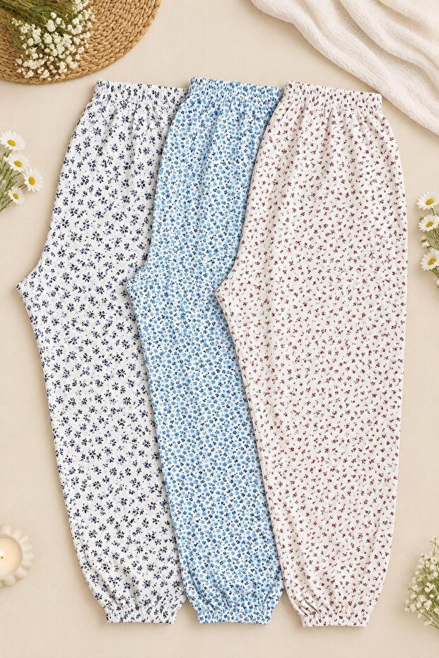 3-pack women's patterned long-sleeved thick pajama bottoms with elastic waistband - winter