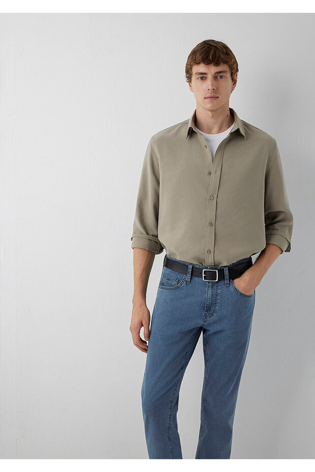 Tencel ™ ) Lyocell Blended Khaki Shirt Regular Fit / Normal Cut 0220433-70321