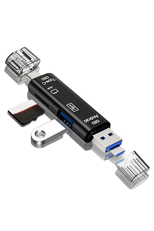 5 in 1 Multifunctional USB 2.0 Micro Sd Card Reader - with Usb/Micro Usb/Type-C Output, Otg Converter
