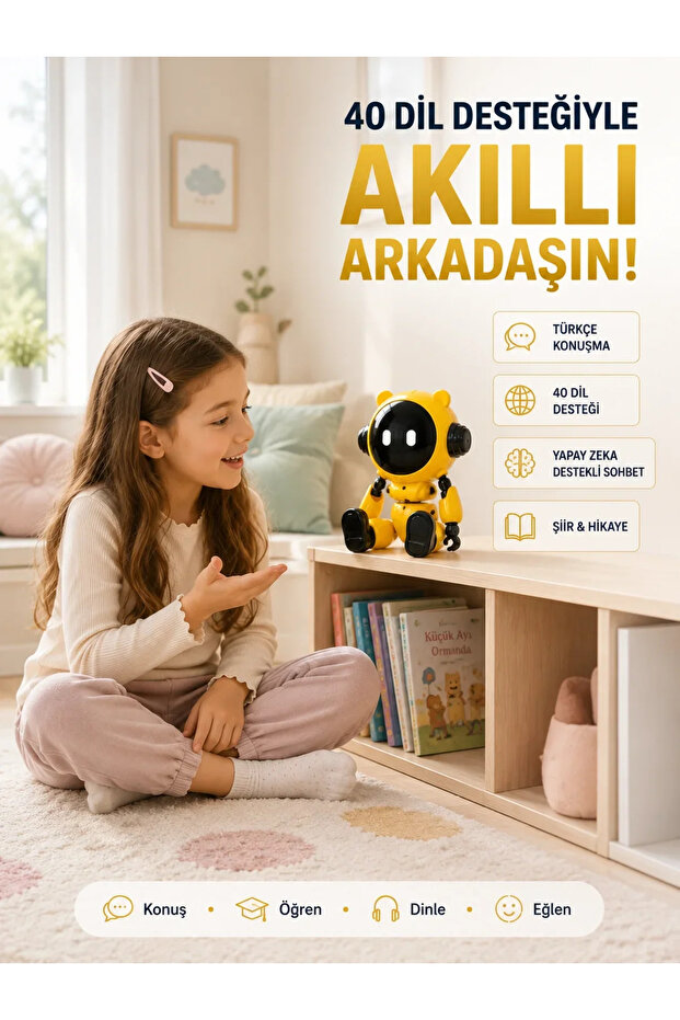 Artificial Intelligence Children's Robot with Turkish, English, Math, Science Lessons, Support and Features Stories and Poetry