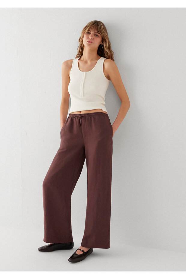 Linen Blend Brown Trousers 1011195-70259