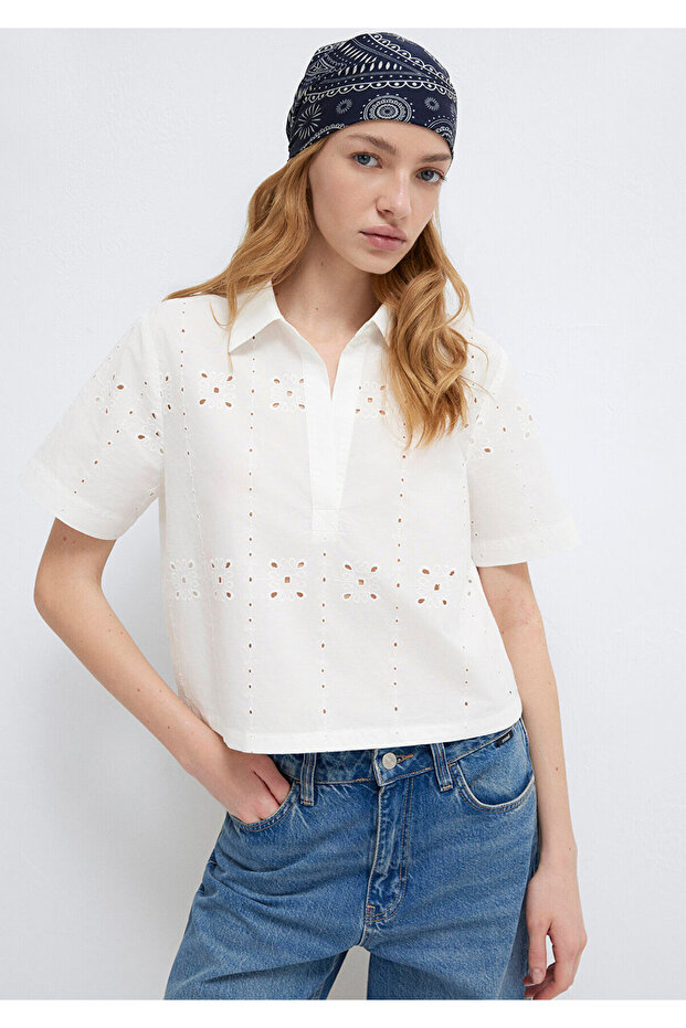 Embroidery Detailed Ecru Blouse 1211476-70057