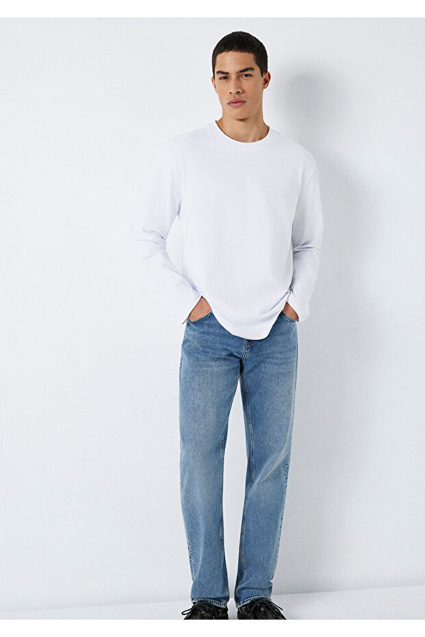 Long Sleeve White Basic T-Shirt Loose Fit / Relaxed Fit 0613170-620