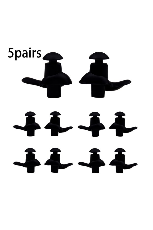 Black 5-Pair Silicone Earplugs - Reusable Waterproof for Swimming Water Sports | Comfort Sleep Ergon