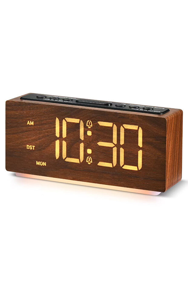NZ668 Modern Minimalist Digital LED Wooden Alarm Clock - Adjustable Brightness Nightlight & Snooze F