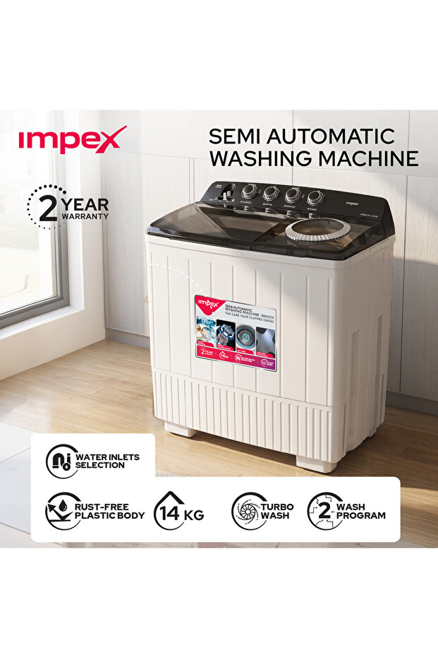 14kg Semi Automatic Washing Machine| Air Turbo | Energy Efficient | White & Black - WM4214