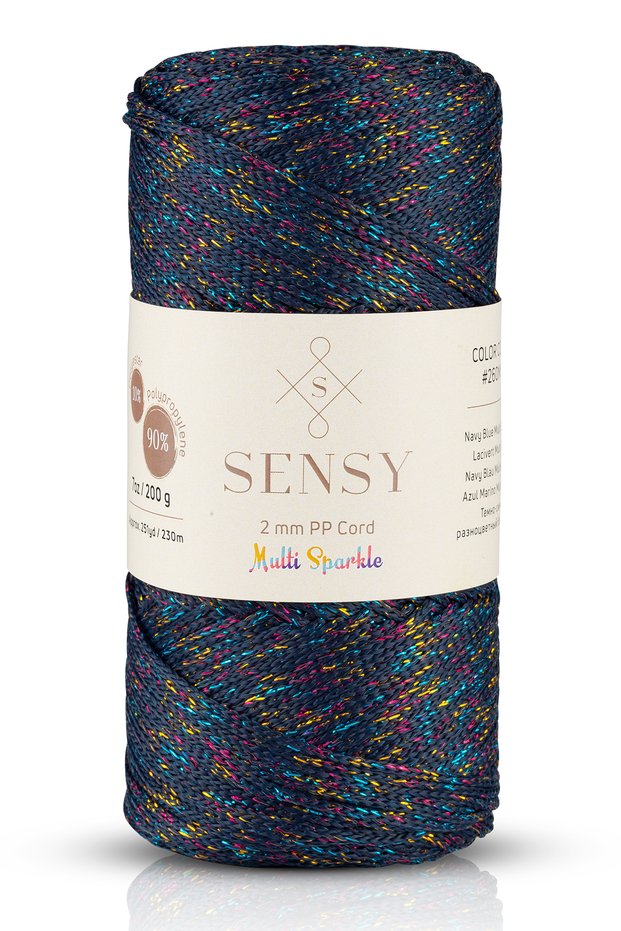 Multi Sparkle Glitter 200 gr Polyester Macrame Thread Navy Blue 2 Mm-230 M bag thread