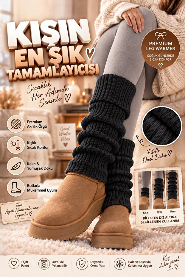 Original Premium Leg Warmer Acrylic Knit Warm Thick Soft Ribbed Texture Leg Ankle Warmer Fully Compatible with Boots Below the Knee Special Design Winter Leggings | Compatible with All Foot Sizes