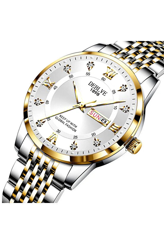 silver gold white Luxury Men Watch Stainless Steel Top Quailty Push Button Hidden Clasp Waterproof L