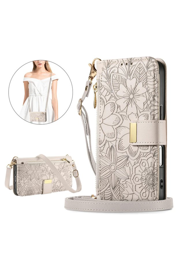 iPhone17 Pro Beige Leather Zipper Crossbody Flip Wallet Card Slot Phone Case for iPhone 16 Plus 15 1