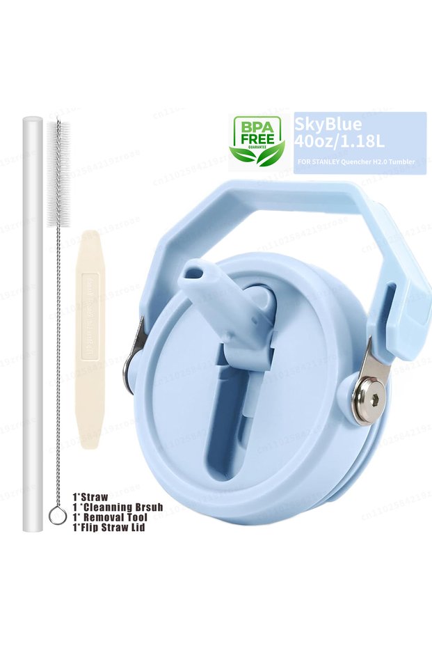 SkyBlue40oz Flip Straw Lid For 40oz Stanley Tumbler Leakproof Portable Handle Lid Exact Color Detach